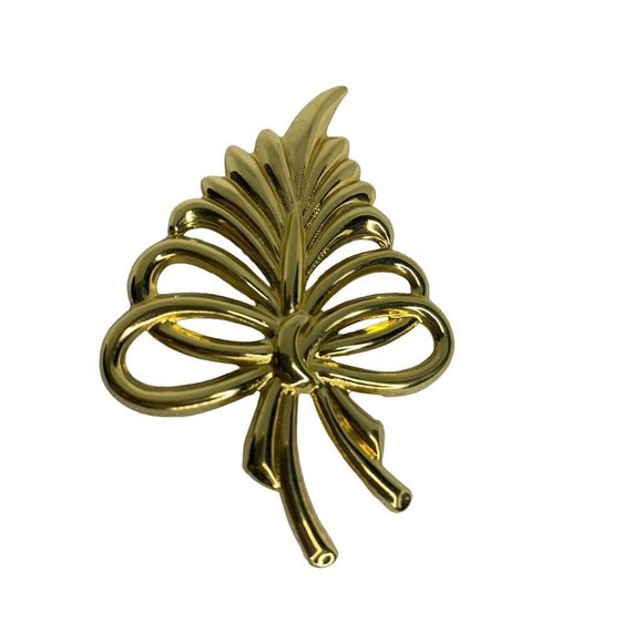 Vintage Goldtone Brooch Leaf Bouquet Bow 2 1/4"h Statement - Picture 2 of 7